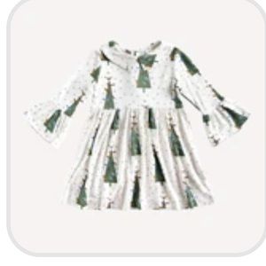 Long bell sleeve collar dress- retro bird tree